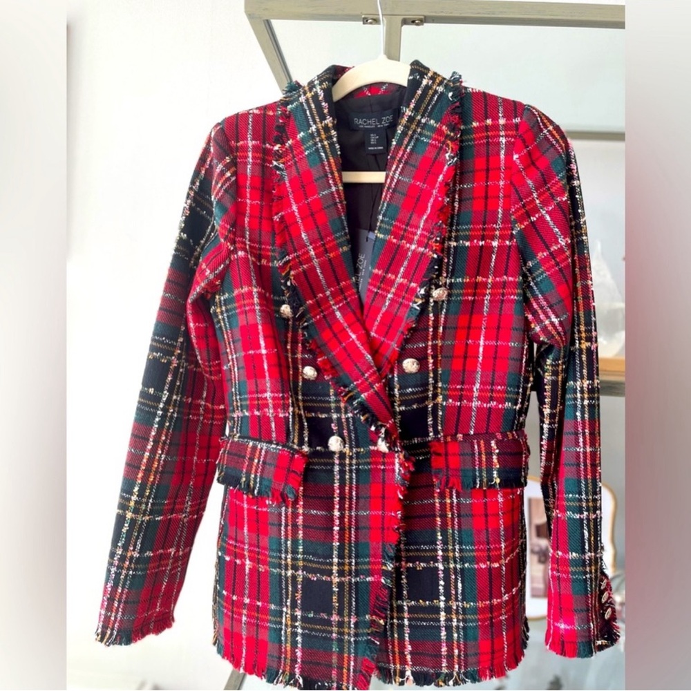 NWT Rachel Zoe double breasted plaid blazer